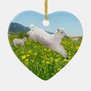Påskens hoppande lamm julgransprydnad keramik