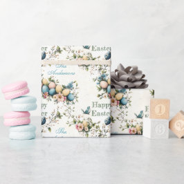 Påskfåglar & Pastellägg Vattenfärg Blommor Presentpapper