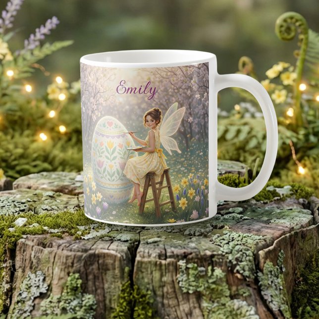 Påskfée målar ägg vår Namn Kaffemugg (Skapare uppladdad)