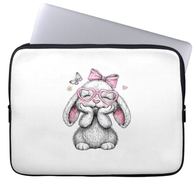 Påskflickor Söt Kanin Ansikte Rosa Påsk Barn Småba Laptop Fodral (Framsidan)