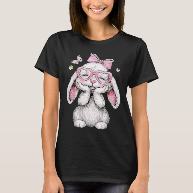 Påskflickor Söt kanin Ansikte Rosa Påsk Barn Ungdo T Shirt (Framsida)
