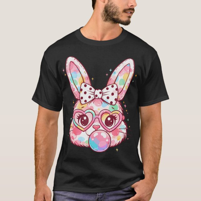 Påskflickor Söt Kanin Ansikte Rosa Påskflickor T Shirt (Framsida)