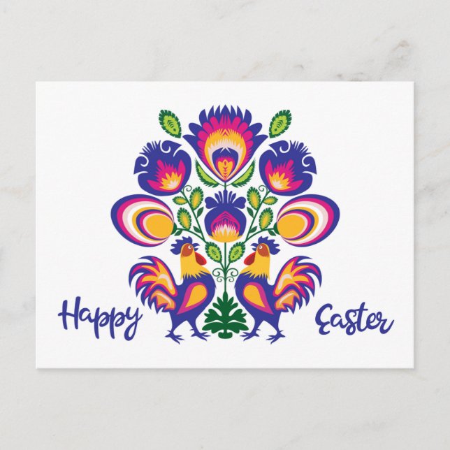 Påskfolklore med 2 tuppar Anpassad postkort Vykort (Framsida)