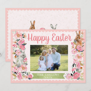 Påskfoto Familj med kanin Blommig Rosa Kort
