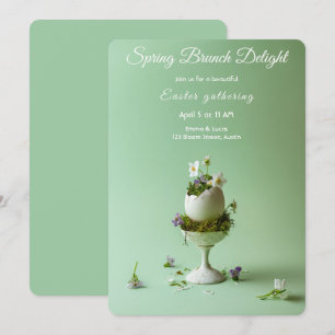 Påskfrukostinbjudan Blommig Ägg Vår Elegant Inbjudningar