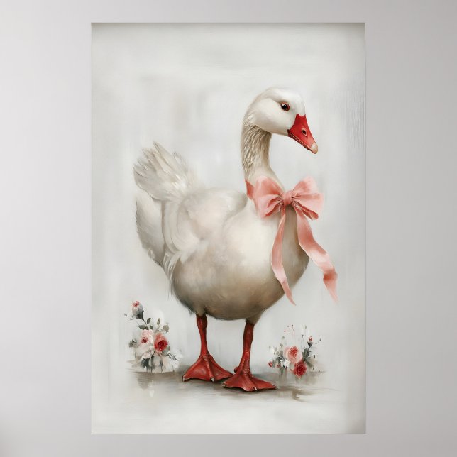 Påskgås med båge Nursery Utskrift, Vintage Poster (Framsidan)