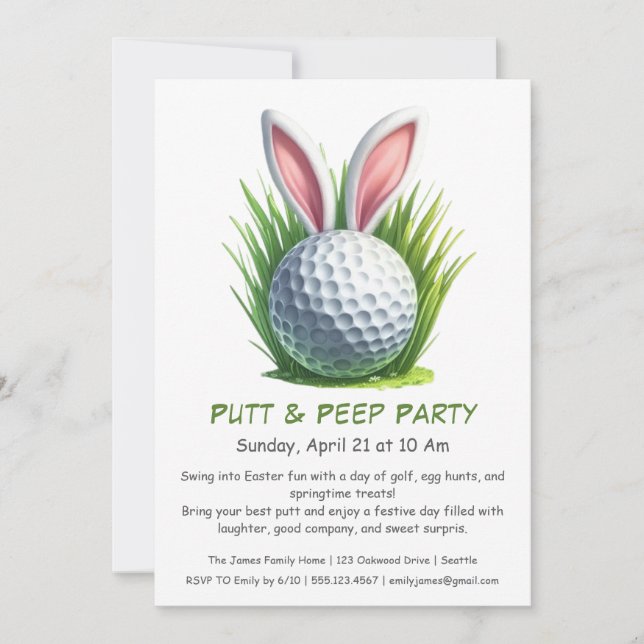 Påskgolf-inbjudan för Putt & Peep Party Inbjudningar (Framsida)