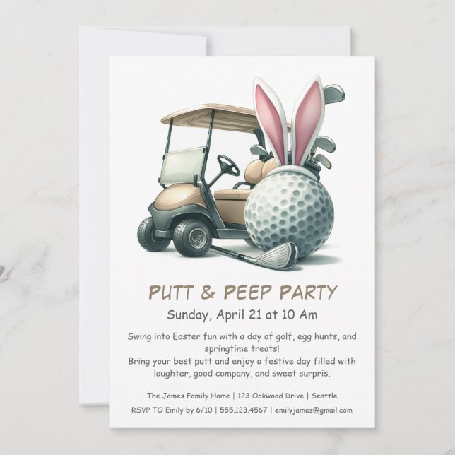 Påskgolf-inbjudan för Putt & Peep Party Inbjudningar (Framsida)