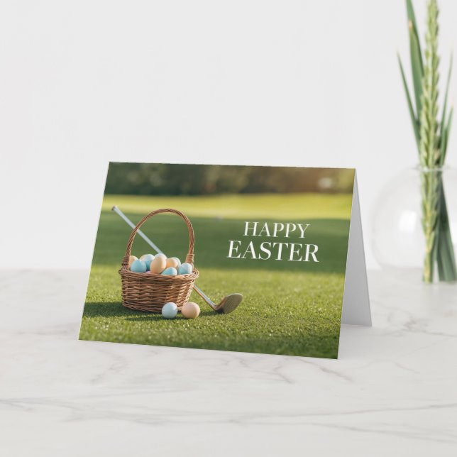 Påskgolf med boll och färgglada påskägg helgkort (Framsida)