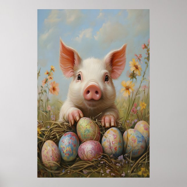 Påskgris tryck, Farmhouse vår pastell barnkammare Poster (Framsidan)