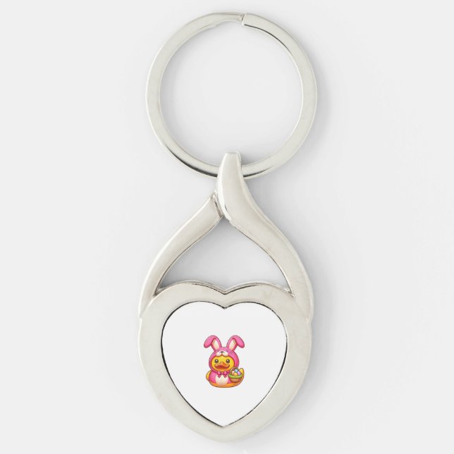 Påskgul gummiandekryssningsfartyg cruising Duc Twisted Heart Silverfärgad Nyckelring (Framsidan)