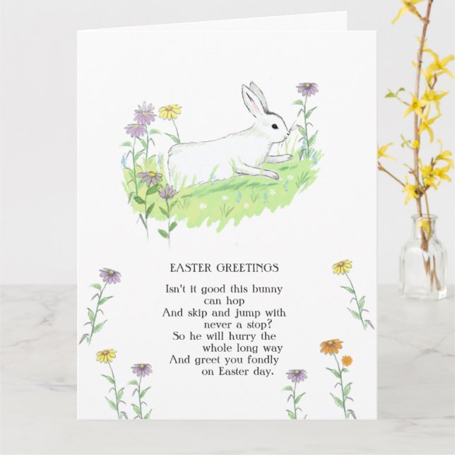Påskhälsningar Kanin Gammal Barnkammarrim Konst Kort (Gul blomma)