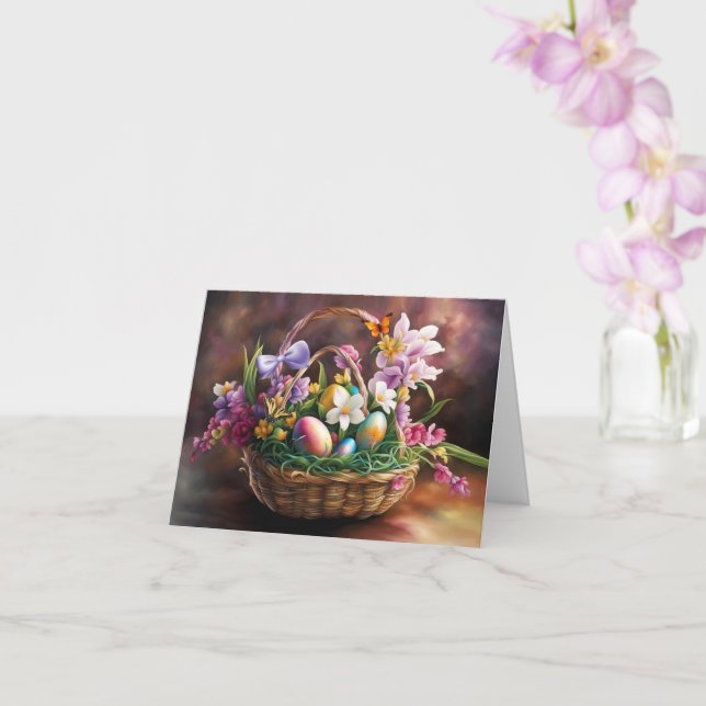 Påskhälsningar med korgblommor Ägg Kort (Orkide)