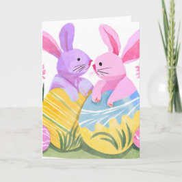 Påskharar med ägg | Pastell Watercolor Kort