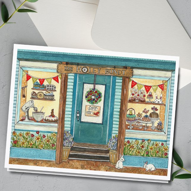 Påskharar och fikabröd Vattenfärgskort Kort (Skapare uppladdad)