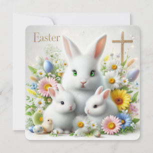 Påskharar, tusenskönor, vildblommor och ett kors julkort