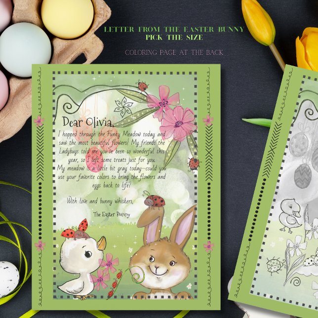 Påskharbrev & målarbild - Funky Meadow (Easter Bunny Letter & Coloring Page - Funky Meadow)