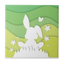 Påskhare 3D papper nedskärning av grönten vår Kakelplatta