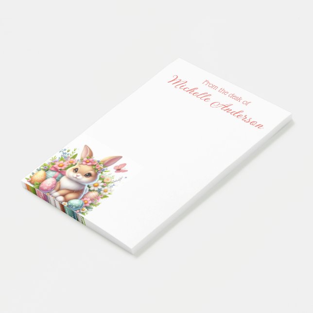 Påskhare, ägg, blommor och fjärilar post-it block (Vinklad)