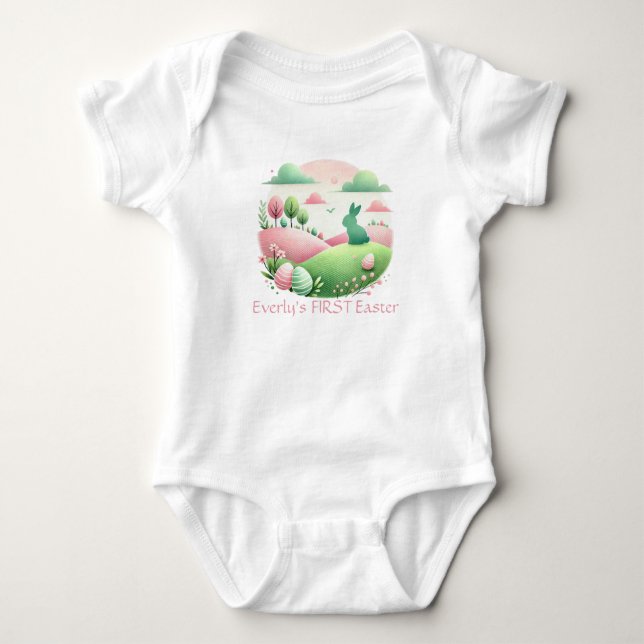 Påskhare Ägg liggande Grönt Rosa T Shirt (Framsida)