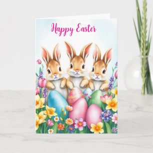 Påskhare Ägg och blommor Helgkort