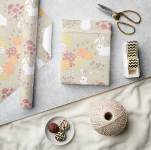 Påskhare, ägg och blommor Pastel Färg Presentpapper