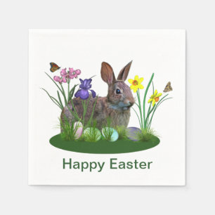 Påskhare, ägg och vår blommor pappersservett