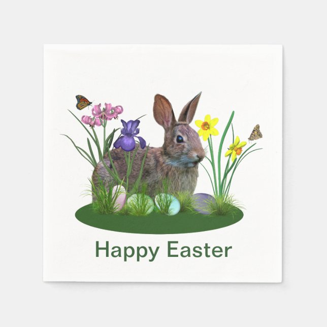 Påskhare, ägg och Vår blommor Pappersservett (Framsidan)