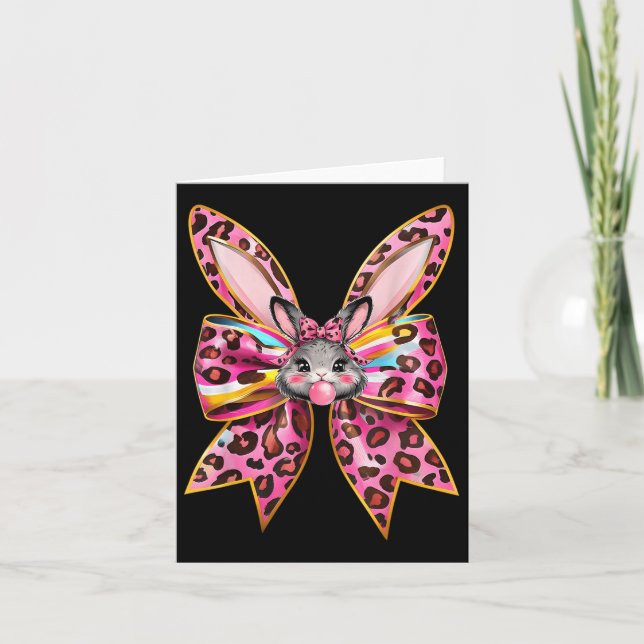 Påskhare Ansikte Leopard Coquette Bow Påsk Day Kort (Framsida)
