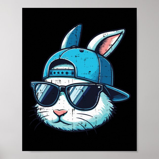 Påskhare Ansikte Sell Cap Sungles Rabbit Boys Kid Poster (Framsidan)