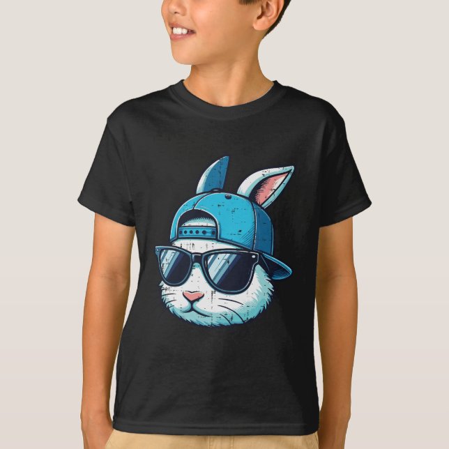 Påskhare Ansikte Sell Cap Sungles Rabbit Boys Kid T Shirt (Framsida)