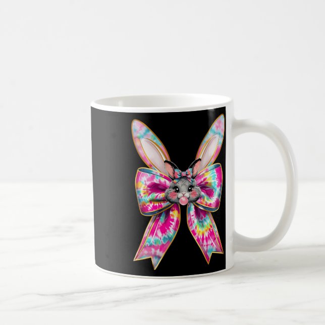 Påskhare Ansikte Tie Dye Coquette Bow Påsk Day Kaffemugg (Höger)