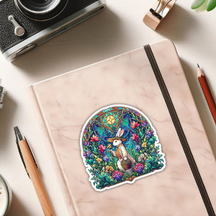 Påskhare av färgat skalat glas i art nouveau klistermärken