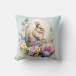 Påskhare av vintage med blommor och ägg kudde