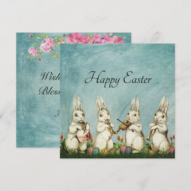 Påskhare Band Card Anpassa text Julkort (Fram/baksida)