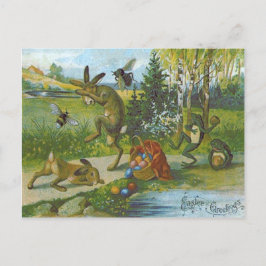 Påskhare Basket Färgad Ägggrog Helg Vykort