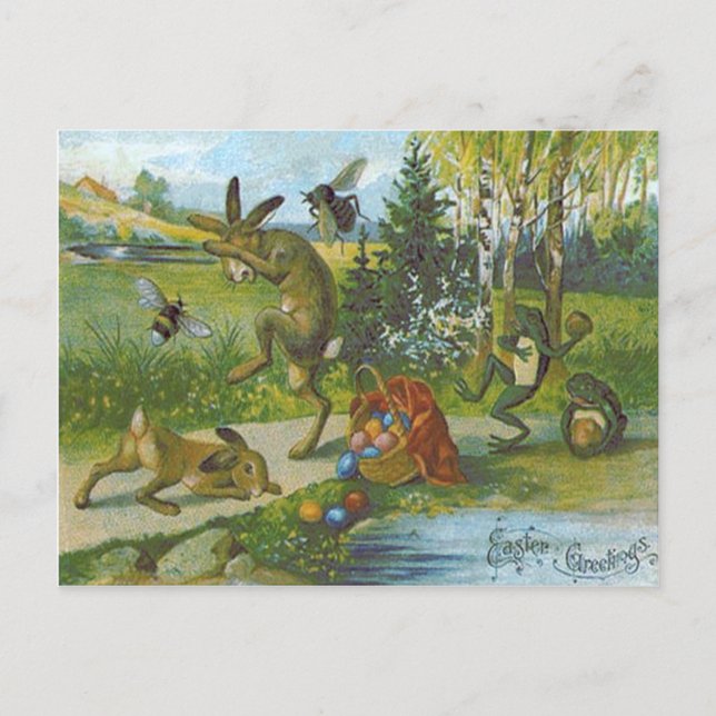 Påskhare Basket Färgad Ägggrog Helg Vykort (Framsida)
