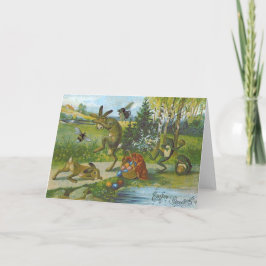 Påskhare Basket Färgad Ägggrog Helgkort