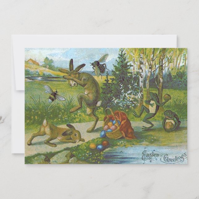 Påskhare Basket Färgad Ägggrog Inbjudningar (Framsida)