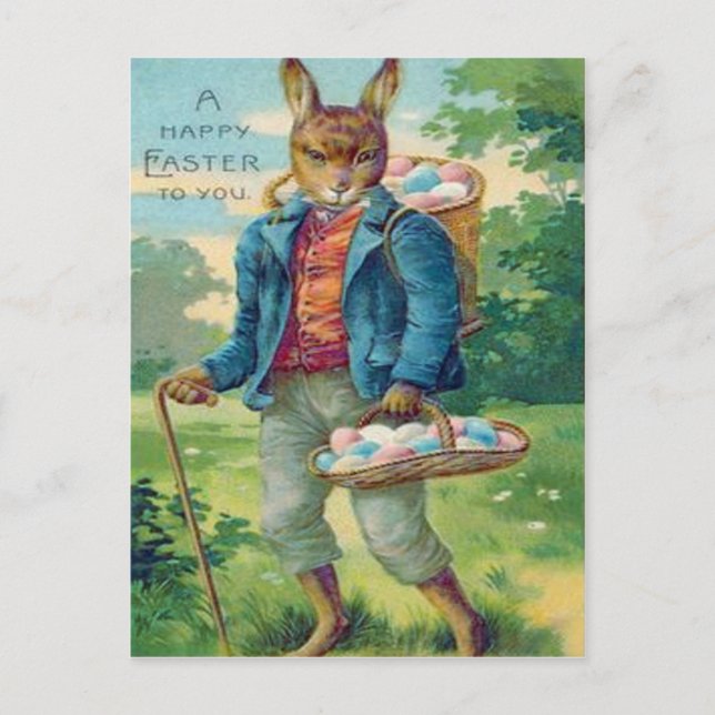 Påskhare Basket Färgad Egg Helg Vykort (Framsida)