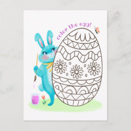 Påskhare blått kaninfärgningssidvykort vykort