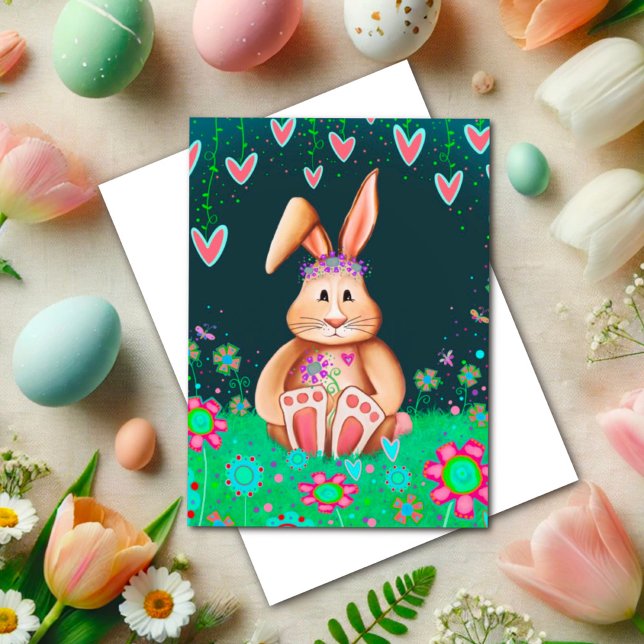 Påskhare Blessings Hearts Cute Inspiritivity Kort (Skapare uppladdad)