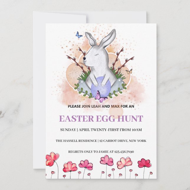 Påskhare, Blommigt Brunch Egg Hunt-inbjudan Inbjudningar (Framsida)