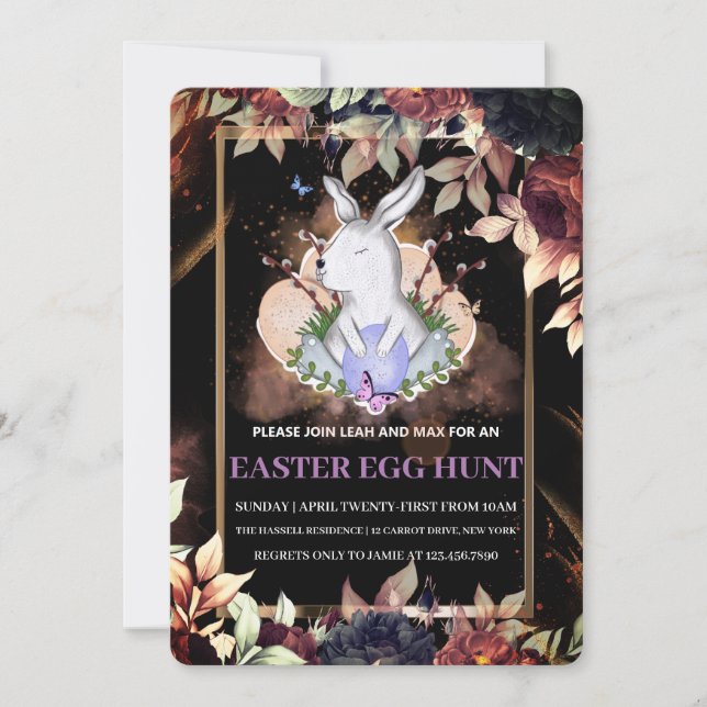 Påskhare, Blommigt Brunch Egg Hunt-inbjudan Inbjudningar (Framsida)
