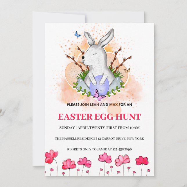 Påskhare, Blommigt Brunch Egg Hunt-inbjudan Inbjudningar (Framsida)