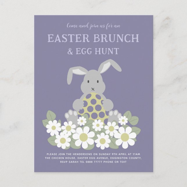 Påskhare Blommigt Egg Hunt och Brunch Inbjudan Vykort (Framsida)
