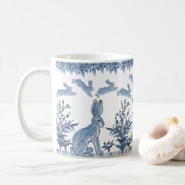 Påskhare Blue White Rabbit Roligt Mönster Delft Kaffemugg