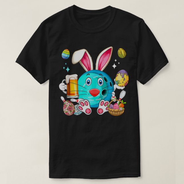 Påskhare Bowling Equipment Drinny Beer Funny T Shirt (Design framsida)