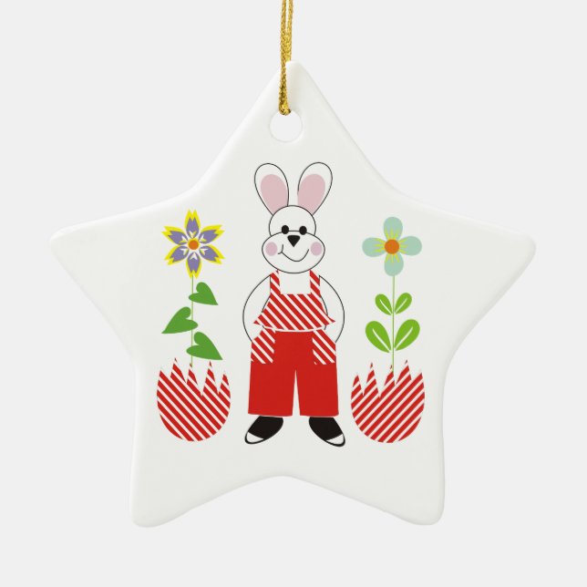 Påskhare brutna ägg blommor anpassningsbar prydnad julgransprydnad keramik (Framsidan)