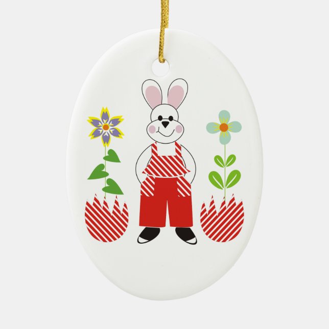 Påskhare brutna ägg blommor anpassningsbar prydnad julgransprydnad keramik (Framsidan)